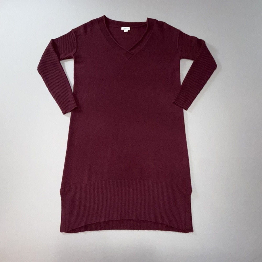Sundance 100% Cashmere V-Neck Sweater Shift Dress Woman's Size Medium Maroon